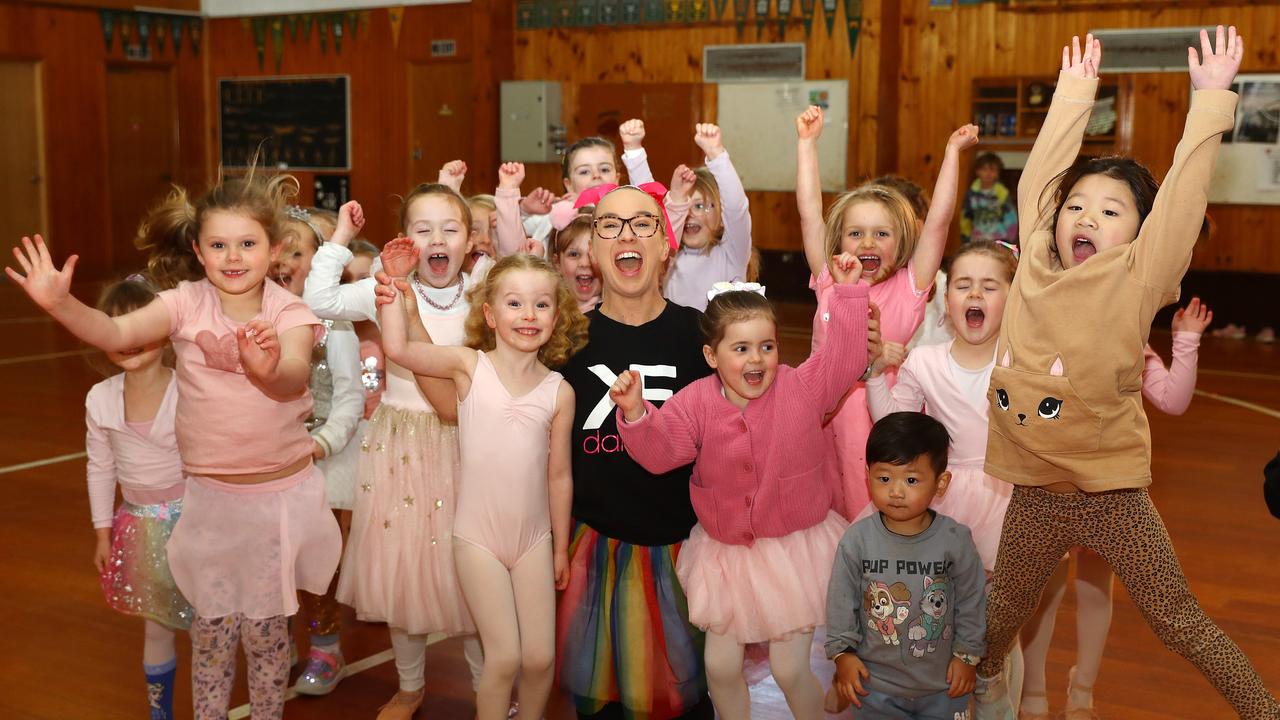 Geelong's best dance teacher 2023 Karen Feldman with some of her students. Picture: Alison Wynd