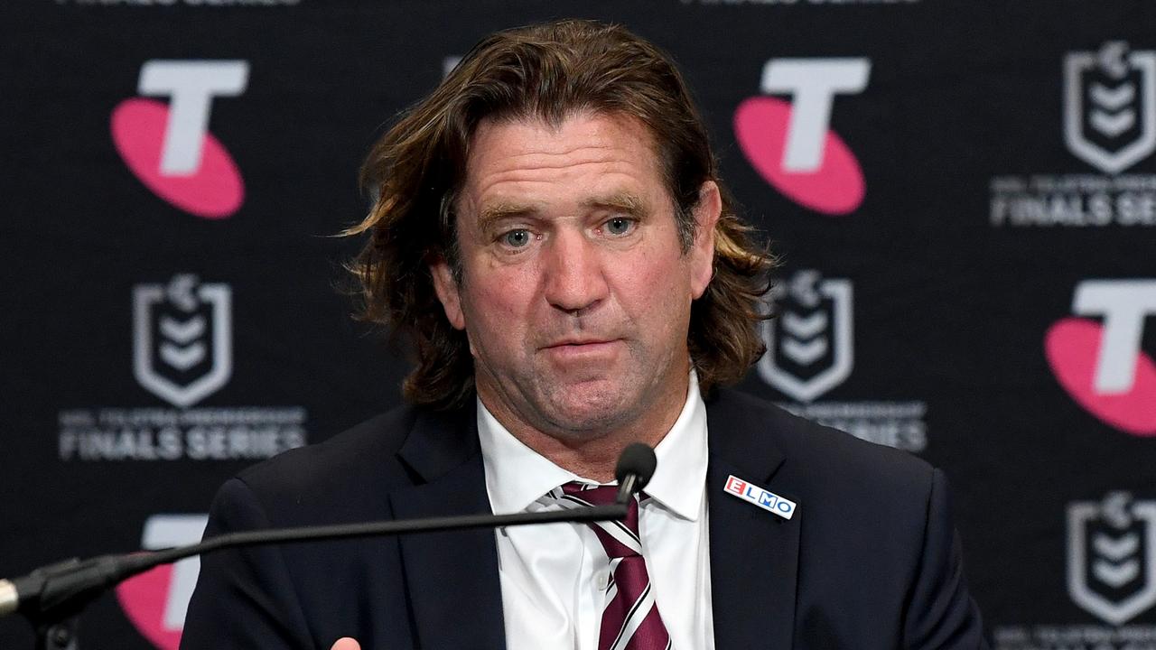 Des Hasler steered the Sea Eagles from last after four rounds into the top four. Picture: Bradley Kanaris/Getty Images