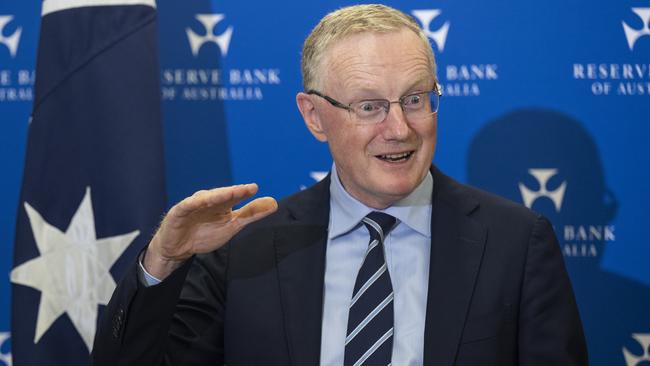 Reserve Bank governor Philip Lowe explains the rate rise on Tuesday. Picture: Louie Douvis