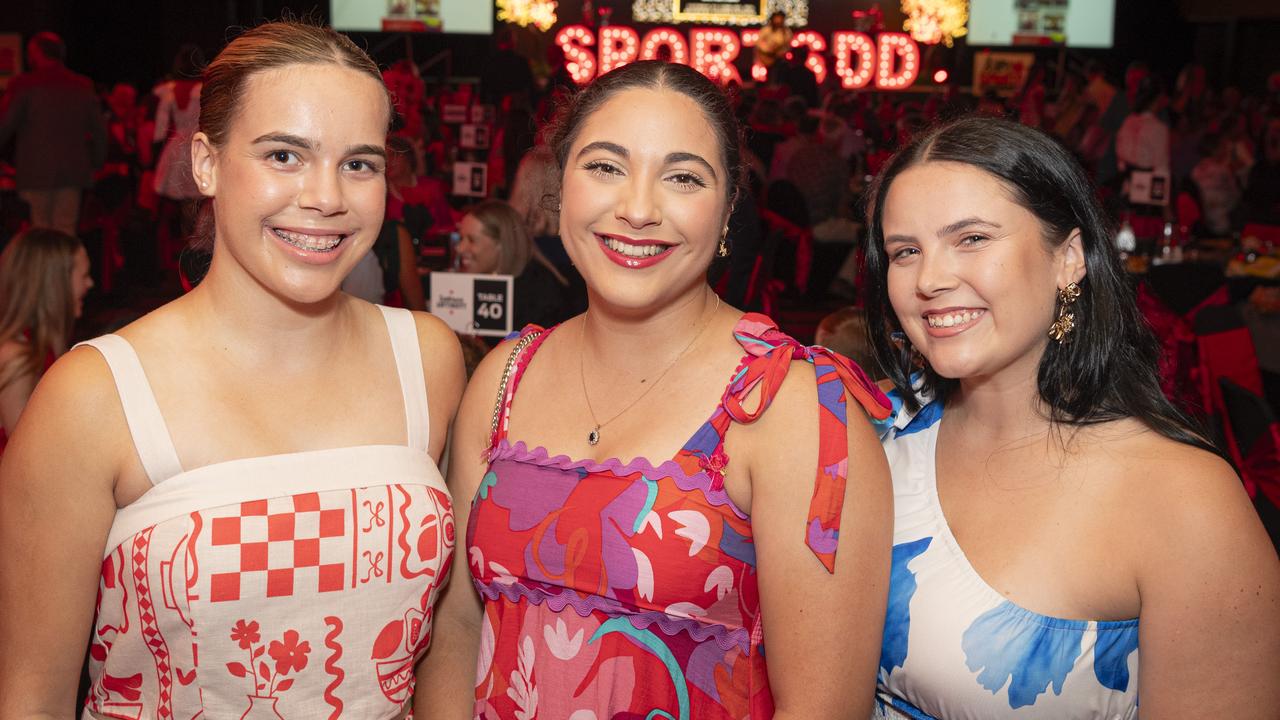 At Sports Darling Downs presentation dinner are (from left) May junior sports star Stella Suey, Francesca Milesi and Bobbie Hamlet. Picture: Kevin Farmer