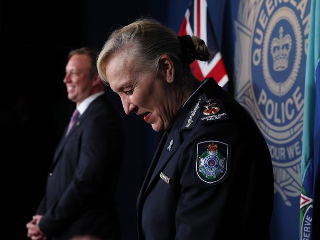 Katarina Carroll announces she is standing down as Commissioner, Police Headquarters, Brisbane. Picture: Liam Kidston