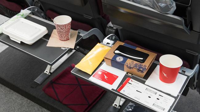 Cabin items on Qantas’s world-first "zero-waste" flight