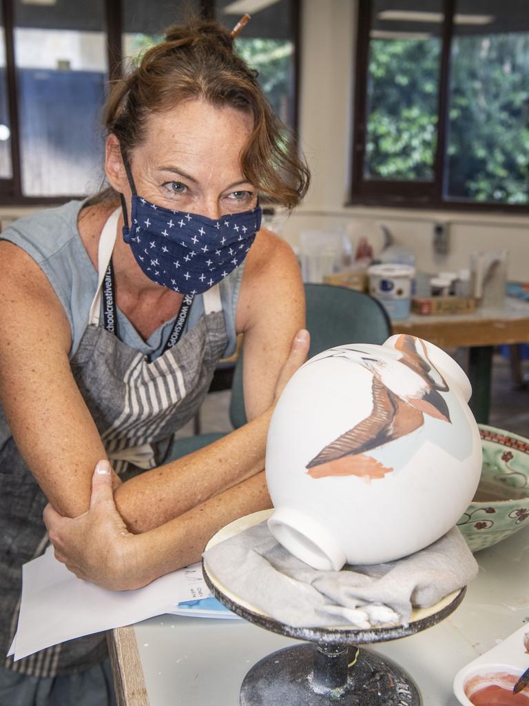 Shannon Garson is the tutor for the Sumptuous Surfaces-Ceramics class. McGregor Summer School at USQ. Friday, January 14, 2022. Picture: Nev Madsen.