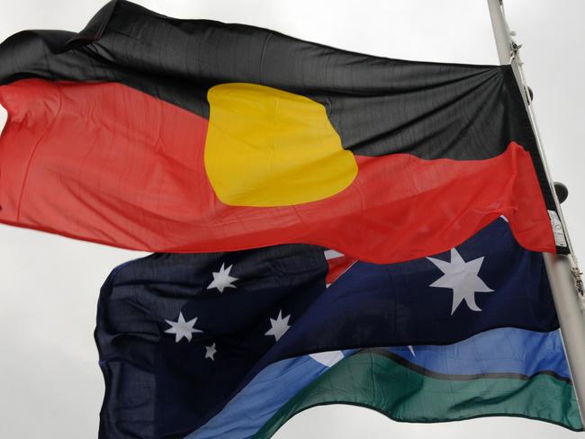 Three Australian flags the Torres Strait, Australia and Aboriginal flags