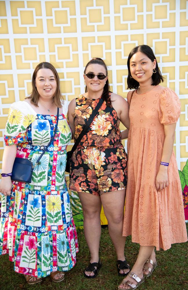 Alyssa Kemp (left), Sophie Roche and Anne Tin at the Toowoomba Carnival of Flowers Festival of Food and Wine, Sunday, September 15, 2024. Picture: Bev Lacey