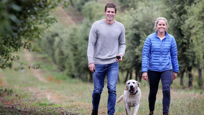 Henry and Anna Terry with truffle dog Doug. Picture: Chris Kidd