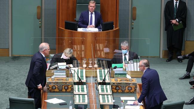 Prime Minister Scott Morrison and Labor leader Anthony Albanese will go head to head when Parliament resumes in Canberra in February. Picture: NCA NewsWire / Gary Ramage