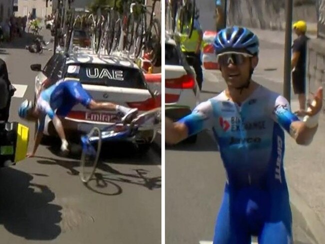 New Zealand’s Jack Bauer was left angered and shaken by a bizarre crash during stage 18 of the Tour de France, with the BikeExchange-Jayco rider coming down while he was chasing back onto the bunch.