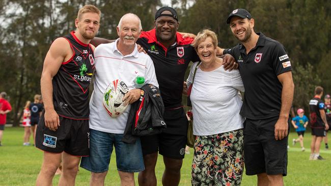 Dragons fan Warren Harper and wife Cheryl got to meet the NRL stars Matt Dufty, Wendell Sailor and Jason Nightingale. Picture:Justin Lloyd