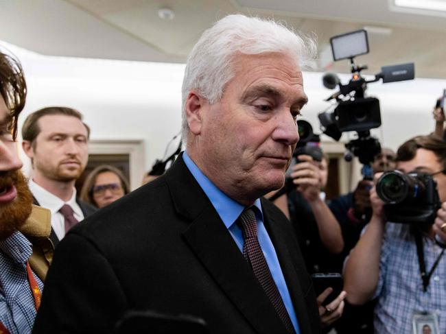 TOPSHOT - US Representative Tom Emmer (R-MN) departs a House Republicans caucus meeting at the Longworth House Office Building on Capitol Hill in Washington, DC, on October 23, 2023. After floundering for weeks to pick a new speaker for the US House of Representatives, Republicans will hear October 23, 2023 from nine fresh candidates vying to fill the leadership void that has paralyzed Congress. (Photo by Julia Nikhinson / AFP)