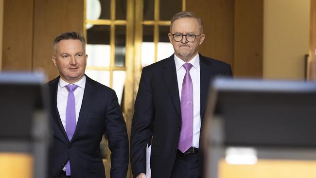 Climate Change Minister Chris Bowen and Prime Minister Anthony Albanese have welcomed the support of the Greens in helping the Bill pass the Senate. Picture: NCA NewsWire / Gary Ramage