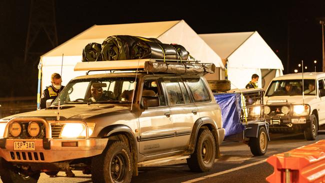 A Hume Freeway checkpoint on the Victorian side of the border near Wodonga. Picture: Simon Dallinger