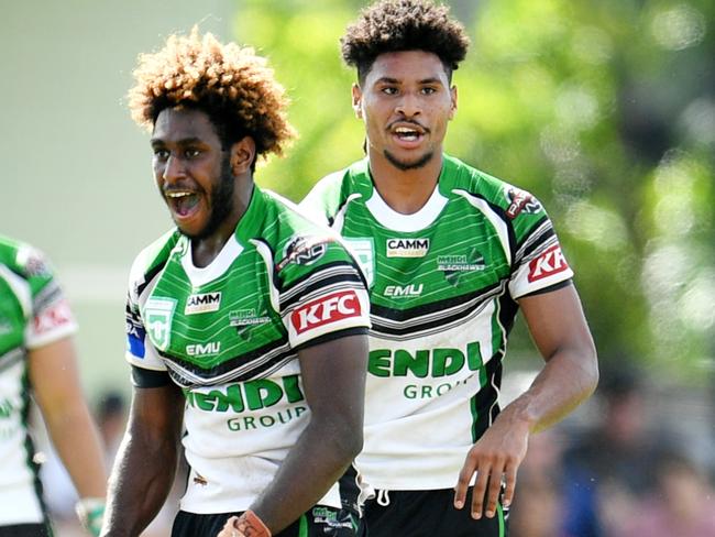 Dudley Dotoi and Ragarive Wavik . QRL; Mal Meninga Cup U18 Grand Final : Townsville Blackhawks Vs Tweed Seagulls at Jack Manski Oval, Townsville. Picture: Alix Sweeney