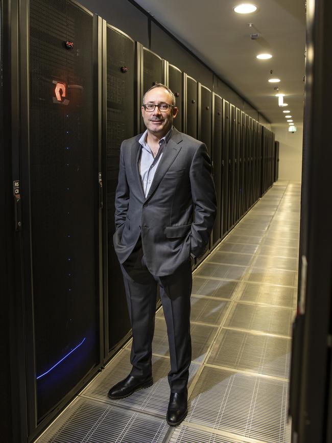 Jason Gomersall inside one of iseek’s data centres near Brisbane Airport. Picture: Mark Cranitch