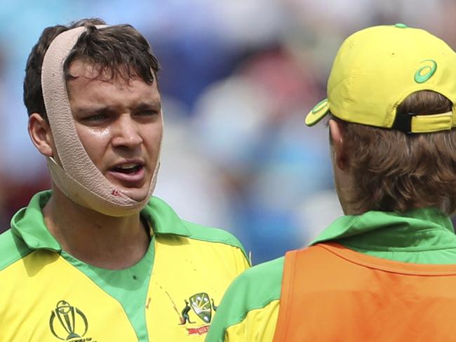 No one took more of a battering in the semi-final than Australia's Alex Carey, who was struck by the ball.