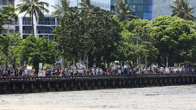 The march winds its way along the Esplanade boardwalk. Picture: Brendan Radke