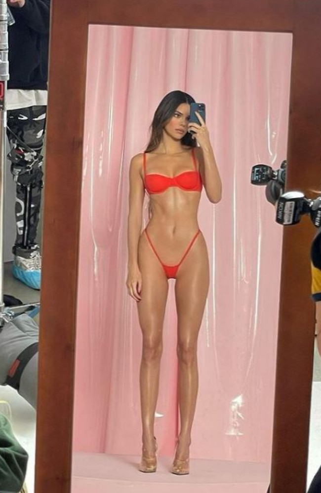 Kendall Jenner, 25, sends fans wild with her ‘insane’ body as part of a photo shoot for sister Kim’s clothing line, Skims. Picture: Instagram