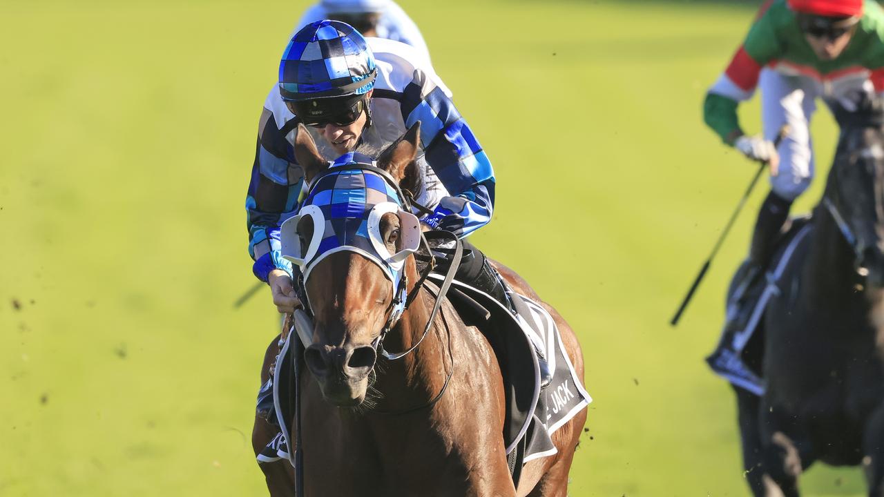 SYDNEY, AUSTRALIA - APRIL 10: John Allen on Explosive Jack wins race 7 the Bentley Australian Derby during The Championships at Royal Randwick Racecourse on April 10, 2021 in Sydney, Australia. (Photo by Mark Evans/Getty Images)