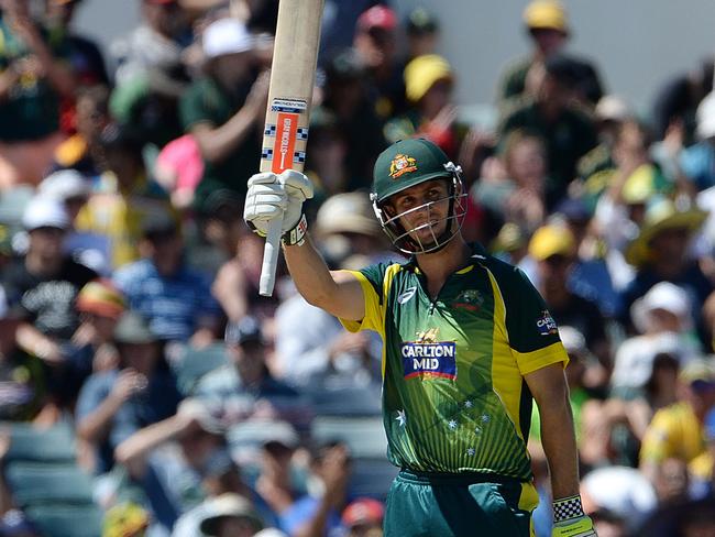Marsh salutes his home crowd after notching a half-century against South Africa. Picture: Daniel Wilkins.