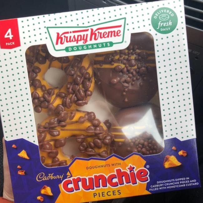 Krispy Kreme and Cadbury have collaborated to make a Crunchie version of the iconic doughnut. Picture: Instagram/foodfindsgeelong