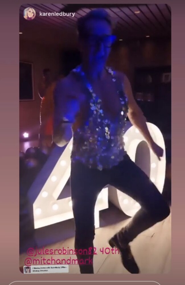 Among the list of celebrity guests were The Block’s Mitch Edwards and Mark McKie. Pictured is Mark busting a move on the dance floor. Picture: Instagram/julesrobinson82