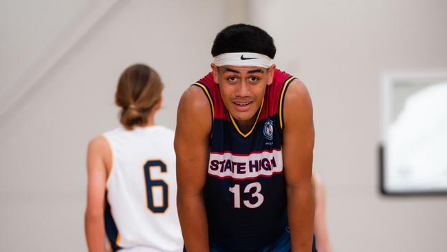 Brisbane State High basketballer Roman Siulepa in action at Australian Basketball Schools Championships. Picture: Nelson Kahler