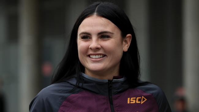 Amber Pilley talks to the media ahead of the NRLW grand final. Picture: Adam Head