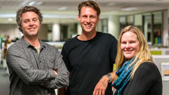 Codello co-founders Paul Lockwood, Jaxon Hickey and Lisa Stephenson. Picture: Melbourne Uni