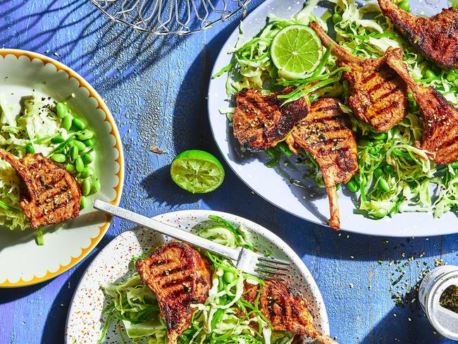 Miso butter lamb cutlets with quick Asian salad.