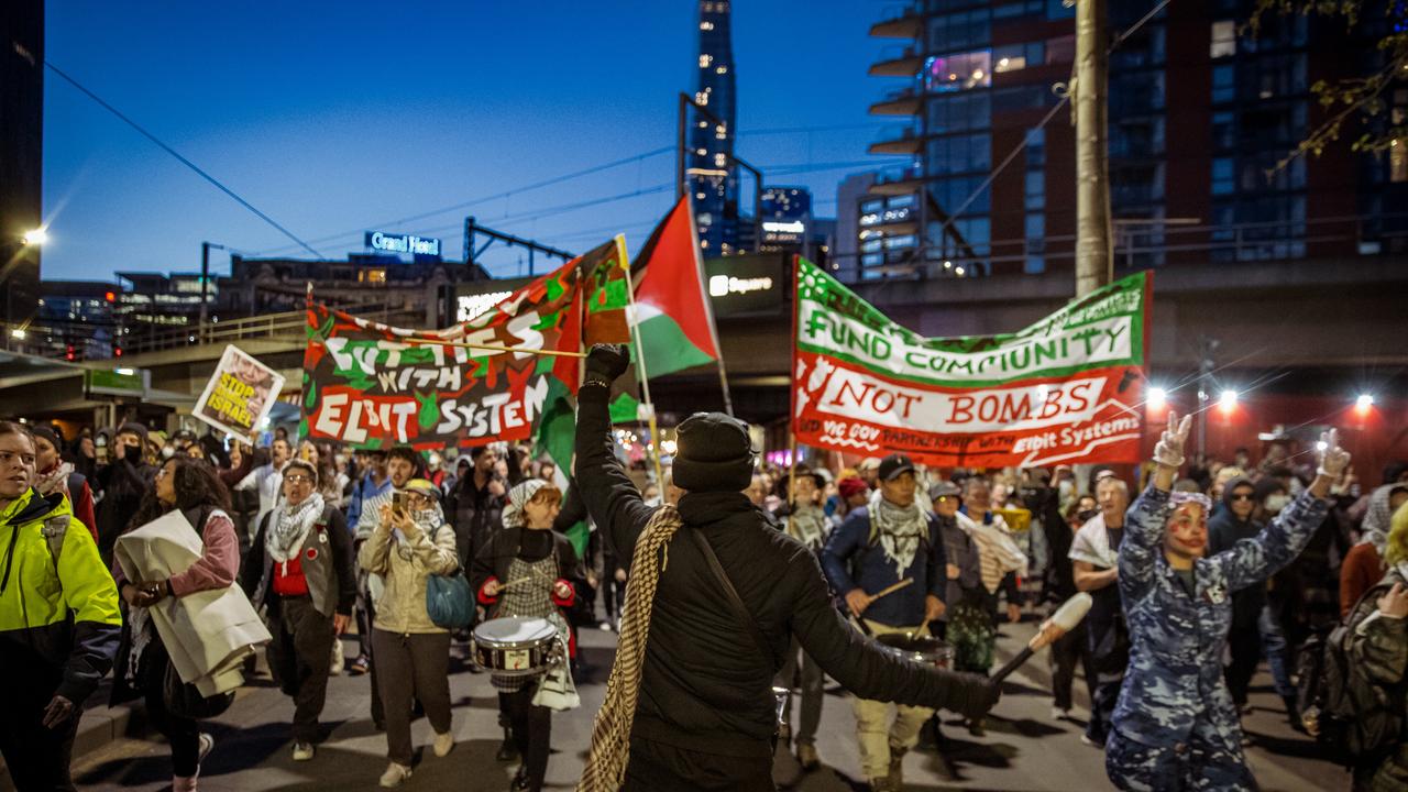 14 individuals are under investigation after Hezbollah flags and prohibited terrorism were spotted at pro-Palestinian protests and rallies supporting Gaza and Lebanon in Victoria. Picture: NewsWire/ Tamati Smith.