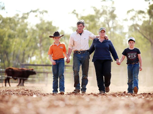 The O’Brien family, Harrison, 10, dad Justin, mum Kate and James, 8. Picture: Sam Ruttyn