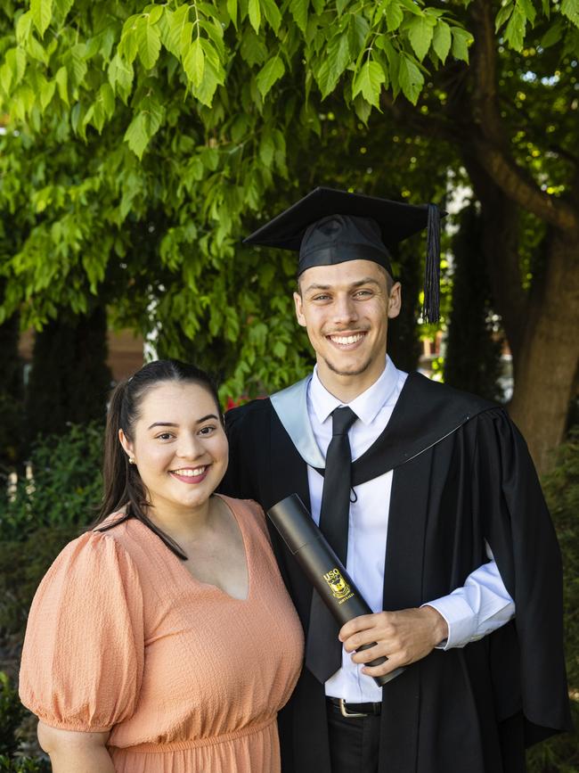 Bachelor of Aviation graduate Jakob Hart with Brianna Tongia at the UniSQ graduation ceremony at Empire Theatres, Wednesday, December 14, 2022.
