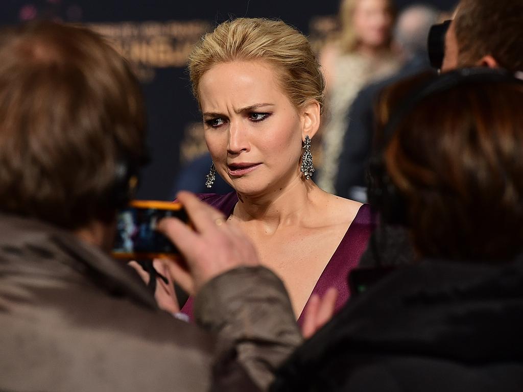 Actress Jennifer Lawrence speaks to journalists at the world premiere of the film ‘The Hunger Games: Mockingjay - Part 2’ on November 4, 2015 in Berlin. Picture: AFP