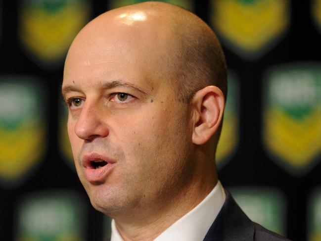 NRL CEO Todd Greenberg speaks at Rugby League Central in Sydney, Friday, March 10, 2017. The NRL has terminated the registration of Wests Tigers player Tim Simona. (AAP Image/Joel Carrett) NO ARCHIVING