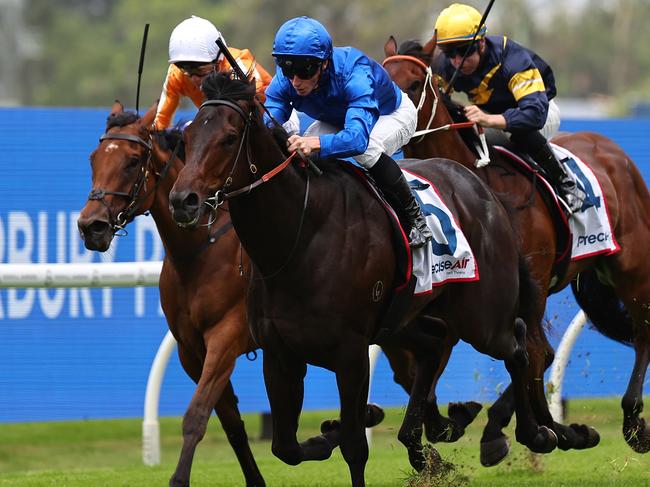 SYDNEY, AUSTRALIA - JANUARY 18: James McDonald riding Polyglot win Race 3 Precise Air  during Sydney Racing at Rosehill Gardens Racecourse on January 18, 2025 in Sydney, Australia. (Photo by Jeremy Ng/Getty Images)