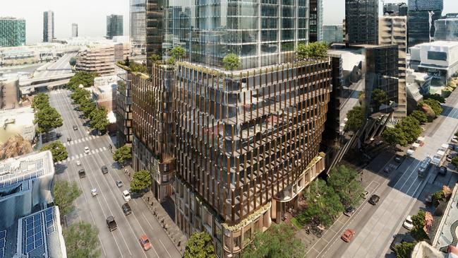 Render of proposed tower by Charter Hall on the corner of Collins and King streets. Picture: Cox Architecture