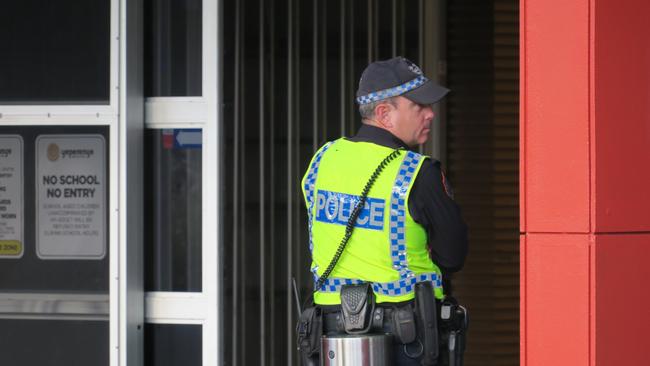 Northern Territory Police outside Yeperenye Shopping centre in Alice Springs. Picture: Gera Kazakov