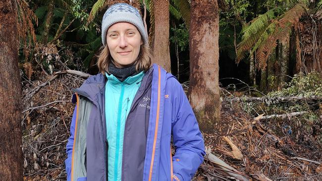 Forest ecologist Dr Jennifer Sanger at the edge of the coupe. Picture: AMANDA DUCKER