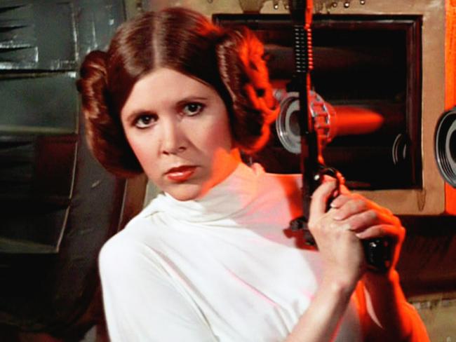 Carrie Fisher as Princess Leia in the Star Wars movies.