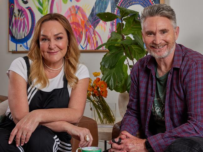 Kate Langbroek and Dave Hughesy Hughes have reunited for a one-off TV gig on Celebrity Gogglebox. Picture: Foxtel / Narelle Portanier