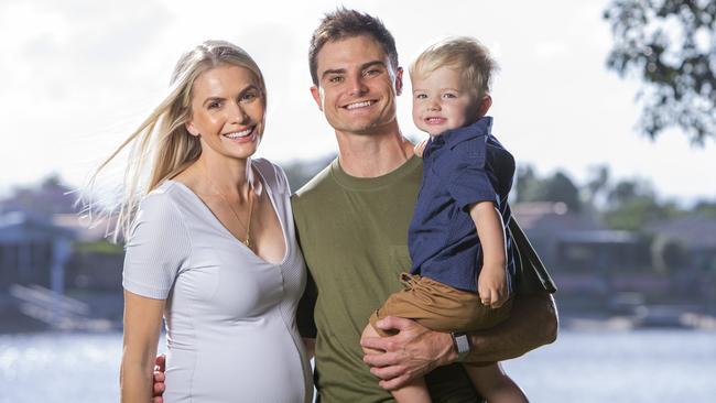 Dani with husband Supercars driver Tim Slade and son Jordy duing Mrs Slade’s second pregnancy. Picture: Jerad Williams