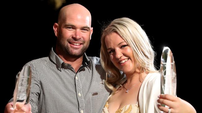 Farmer of the Year 2022 dairy and overall winners, Maffra’s Brendan and Nicole Saunders. Picture: Yuri Kouzmin