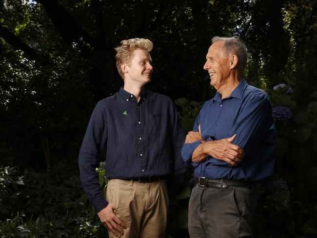 Owen Fitzgerald with Bob Brown.  Greens have announced 19 year old Owen Fitzgerald as their candidate for Franklin in the next federal election with the backing of former leader Bob Brown.  Picture: Nikki Davis-Jones