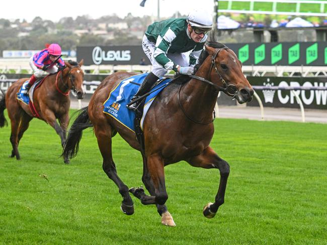 MELBOURNE, AUSTRALIA - SEPTEMBER 14: Mark Zahra riding Growing Empire winning Race 4, the Winning Edge Poseidon Stakes - Betting Odds during Melbourne Racing at Flemington Racecourse on September 14, 2024 in Melbourne, Australia. (Photo by Vince Caligiuri/Getty Images)