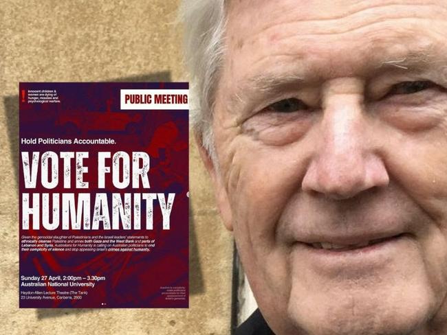 John Menadue and a flyer for the event.