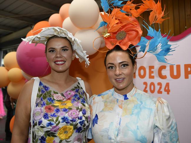 The Ladbrokes 2024 Moe Cup is held at Moe Horse Racing Club, Moe Victoria, Friday 18th October 2024. Racegoers Milly and Hayleigh enjoying the races.Picture: Andrew Batsch