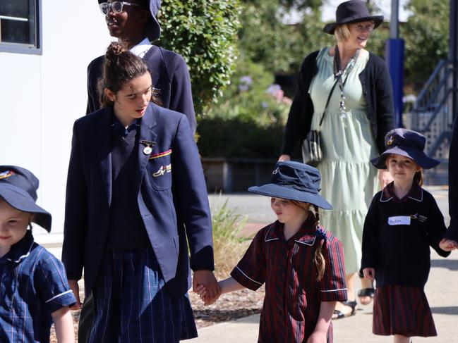 Ballarat Christian College preps started their first morning with Year 12 buddies. Picture: Ballarat Christian College