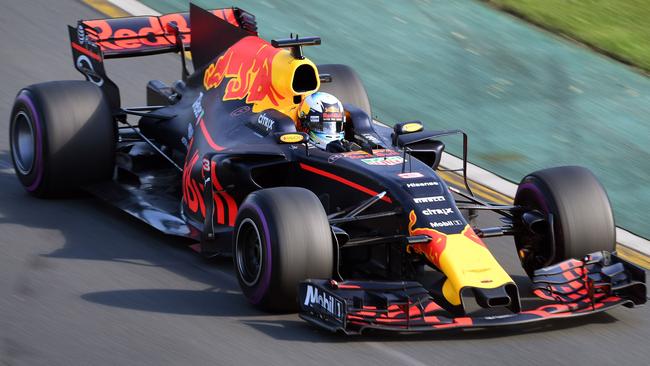 Red Bull's Australian driver Daniel Ricciardo speeds through a corner during the 2017 Formula One Australian Grand Prix in Melbourne. Picture: AFP