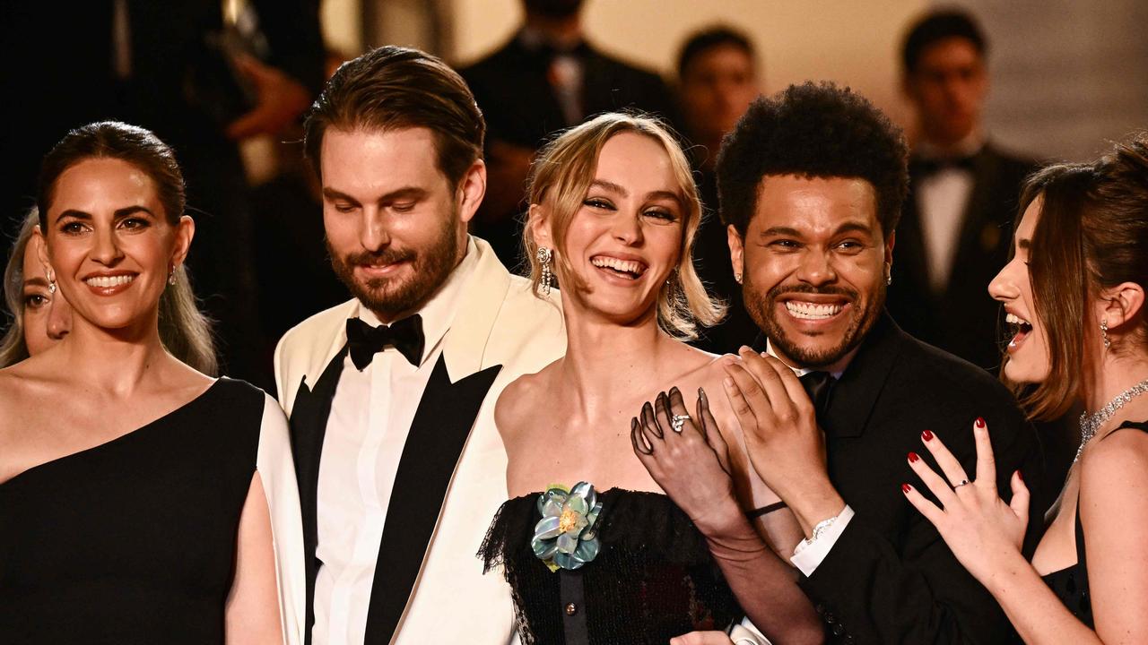 Form left to right: producer Ashley Levinson, director Sam Levinson, Lily-Rose Depp, Abel Tesfaye aka The Weeknd and Rachel Sennott arrive for the screening. Picture: Loic Venance/AFP