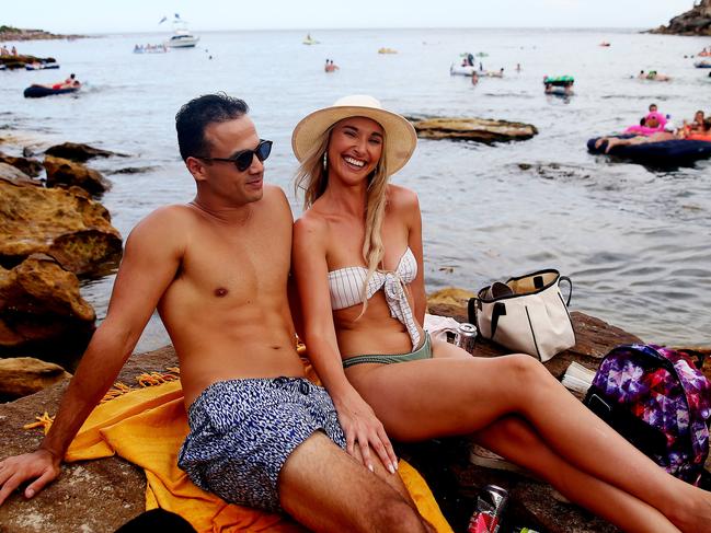 Jen Jones and her partner Philippe enjoying the water on Australia Day at Gordons Bay, Sydney. Picture: Nikki Short